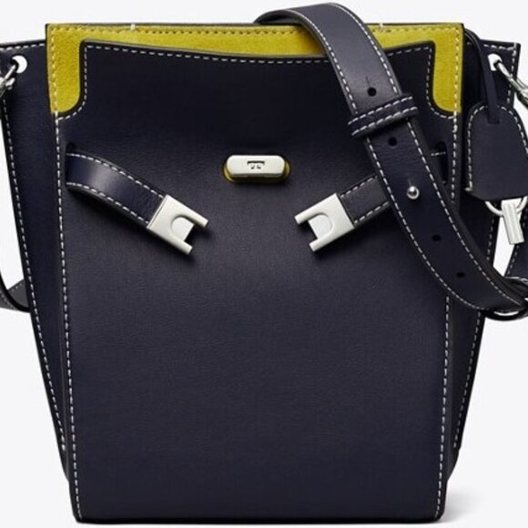 Tory Burch Lee Radziwill Double Bucket Navy Shoulder Bag - Picture 3 of 15